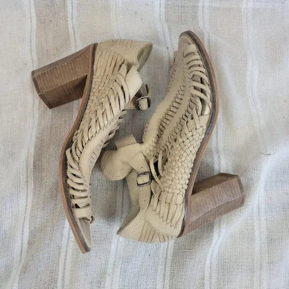 Naughty Monkey Killion Leather Heeled Sandal Gladiator Tan Taupe Size 9 Leather