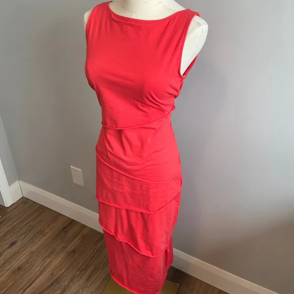 Neon Buddha Women's Layered Coral Cotton Jersey Midi Dress, SZ SM
