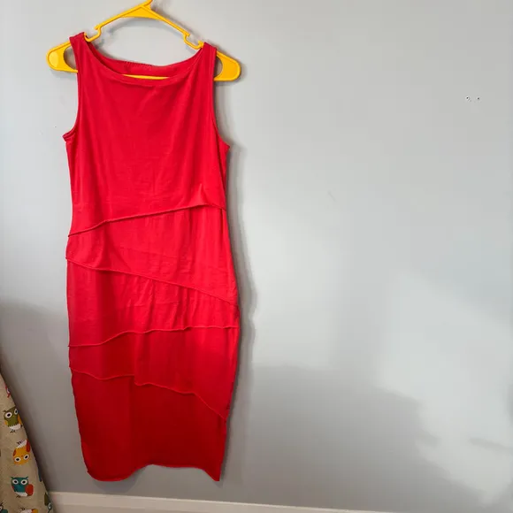 Neon Buddha Women's Layered Coral Cotton Jersey Midi Dress, SZ SM