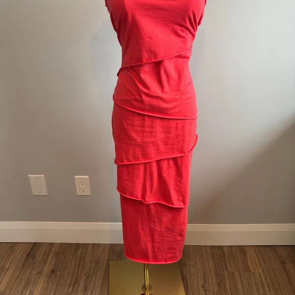 Neon Buddha Women's Layered Coral Cotton Jersey Midi Dress, SZ SM