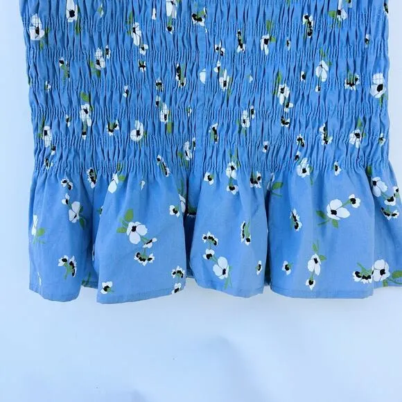 Never Fully Dressed Jojo Dress Floral Smocked Midi Puff Sleeve Blue 10 Wedding