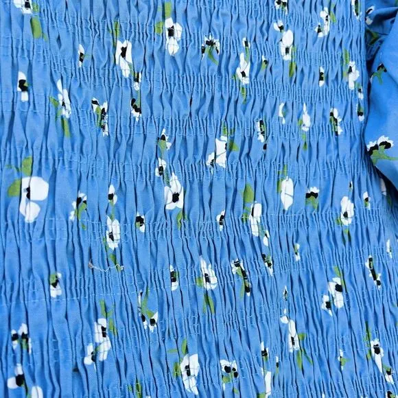 Never Fully Dressed Jojo Dress Floral Smocked Midi Puff Sleeve Blue 10 Wedding