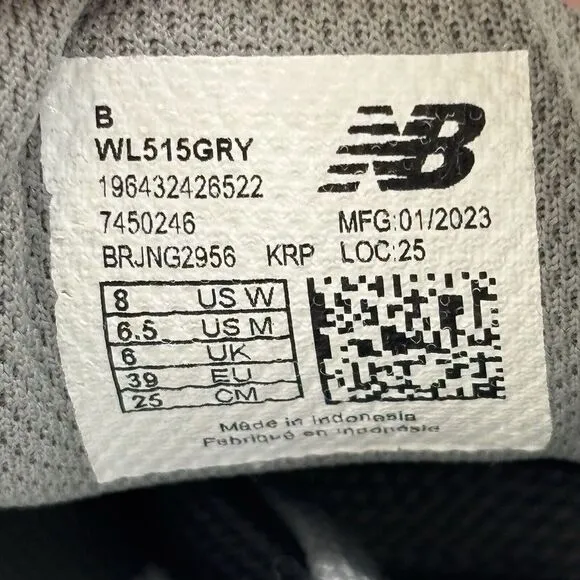 NEW BALANCE MEN'S 515  WL515GRY B WIDTH RUNNING SNEAKERS SZ 6.5/9 Womens