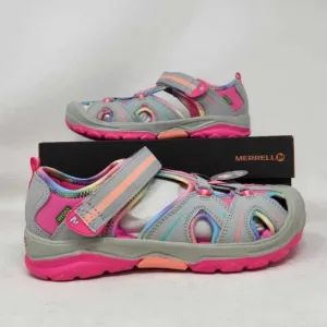 New big kids 7W Merrell Hydro Grey / Multi hiking water sandals shoes 7 Wide