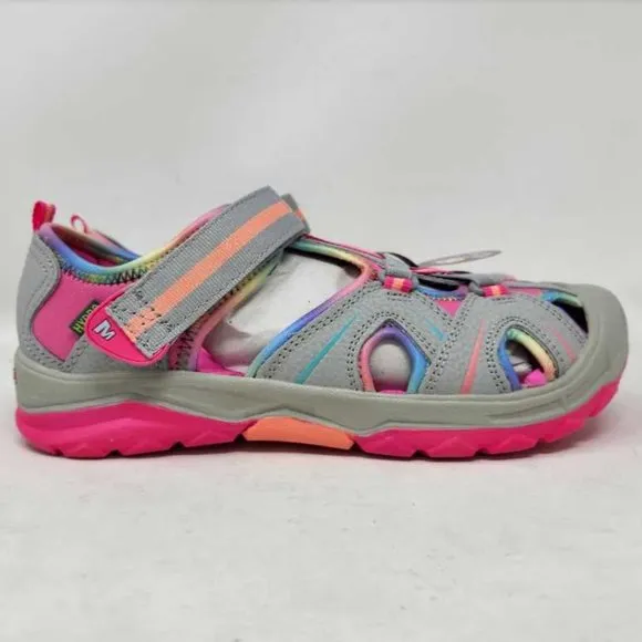 New big kids 7W Merrell Hydro Grey / Multi hiking water sandals shoes 7 Wide