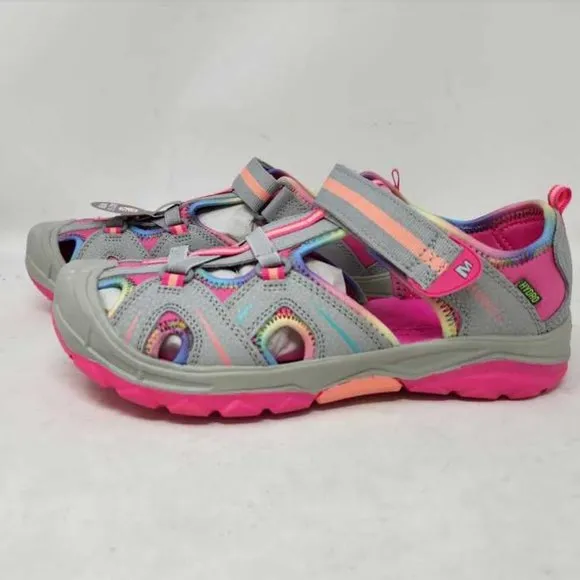 New big kids 7W Merrell Hydro Grey / Multi hiking water sandals shoes 7 Wide