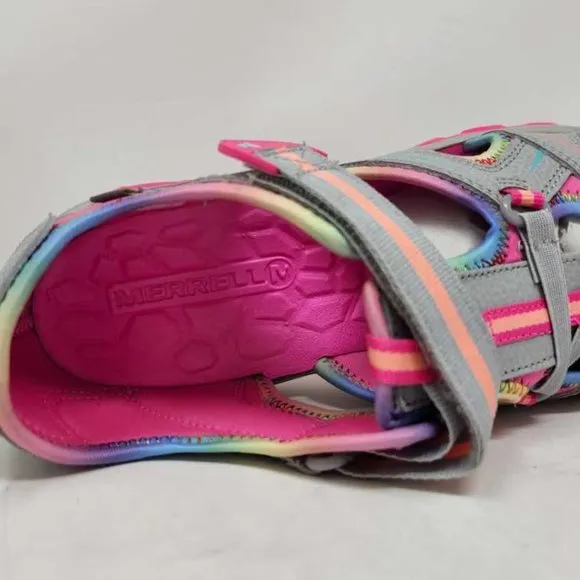 New big kids 7W Merrell Hydro Grey / Multi hiking water sandals shoes 7 Wide