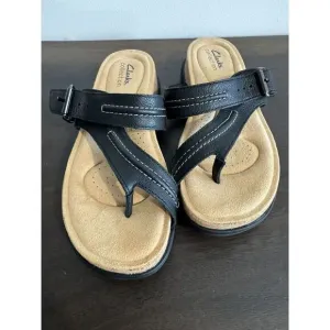 New Clarks Brynn Madi Black Leather Comfort Strap Sandals Women's US 8.5 M Shoes