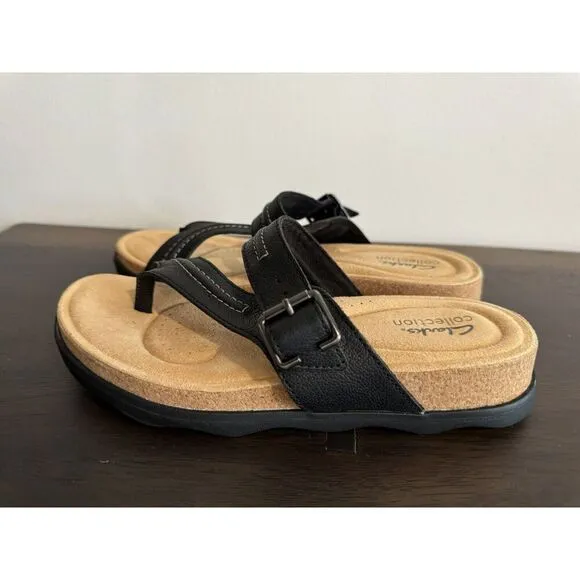 New Clarks Brynn Madi Black Leather Comfort Strap Sandals Women's US 8.5 M Shoes