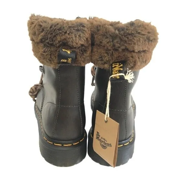 New! Dr. Martens 1460 Serena Leather Faux Fur Collar Hiking Lace Up Boots