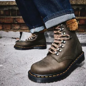 New! Dr. Martens 1460 Serena Leather Faux Fur Collar Hiking Lace Up Boots