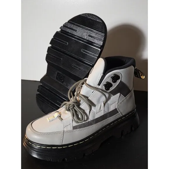 New Dr Martens Boury Utility Combat Boots Gun Metal Grey Size  Men's 7 Women’s 8