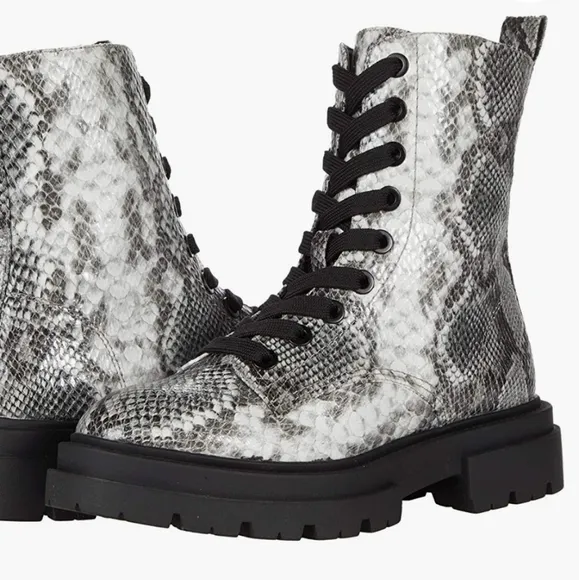 NEW DV Dolce Vita Flume Combat Boots Snake Print Faux Leather Gray