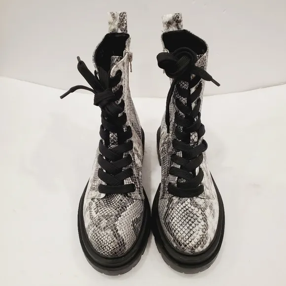 NEW DV Dolce Vita Flume Combat Boots Snake Print Faux Leather Gray