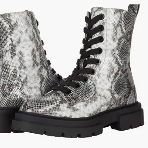 NEW DV Dolce Vita Flume Combat Boots Snake Print Faux Leather Gray
