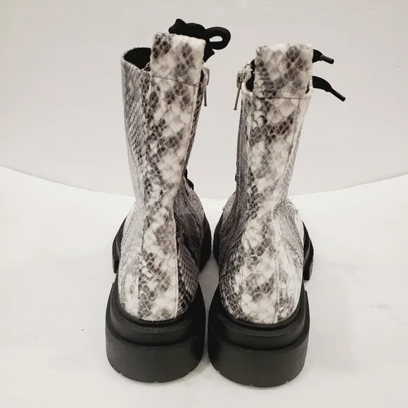 NEW DV Dolce Vita Flume Combat Boots Snake Print Faux Leather Gray
