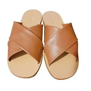 NEW Everlane The Day Crossover Leather Flat Slide Sandals, Sienna Brown Size 10