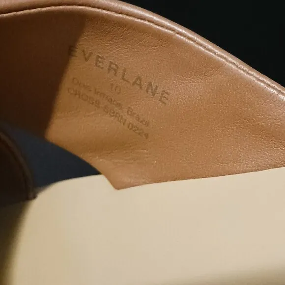 NEW Everlane The Day Crossover Leather Flat Slide Sandals, Sienna Brown Size 10