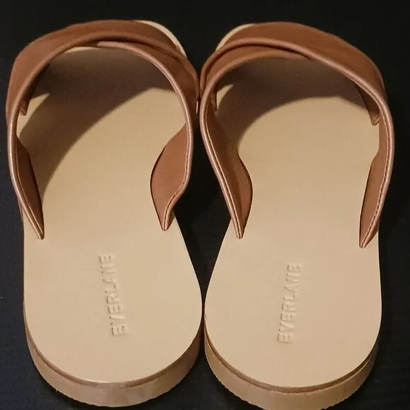 NEW Everlane The Day Crossover Leather Flat Slide Sandals, Sienna Brown Size 10