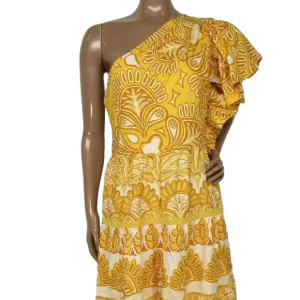 NEW FARM RIO Womens Maxi Dress Yellow Size M Ainika Tapestry One Shoulder