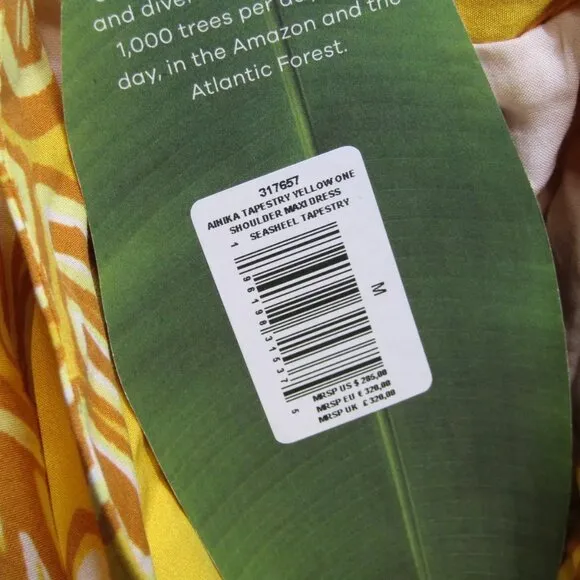 NEW FARM RIO Womens Maxi Dress Yellow Size M Ainika Tapestry One Shoulder