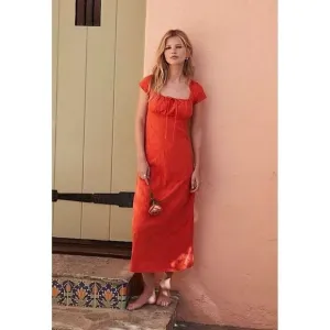 NEW FREE PEOPLE Sz XS NATALYA SOLID MIDI DRESS IN RED