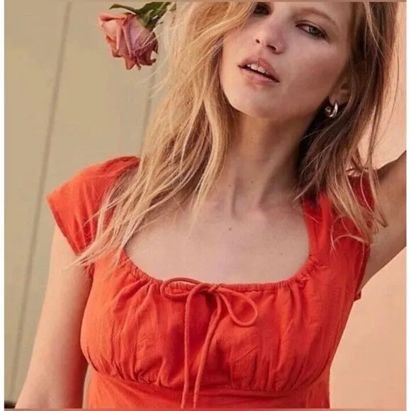 NEW FREE PEOPLE Sz XS NATALYA SOLID MIDI DRESS IN RED