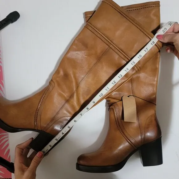 NEW Frye Jean Tall Pull On Wide Extended Calf Boots Caramel Womens 8 Cottage