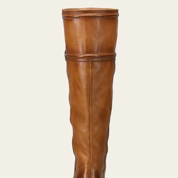 NEW Frye Jean Tall Pull On Wide Extended Calf Boots Caramel Womens 8 Cottage