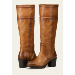NEW Frye Jean Tall Pull On Wide Extended Calf Boots Caramel Womens 8 Cottage