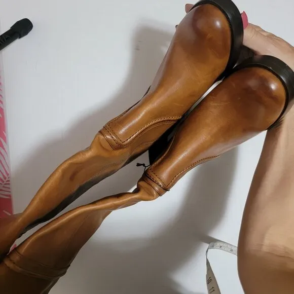 NEW Frye Jean Tall Pull On Wide Extended Calf Boots Caramel Womens 8 Cottage