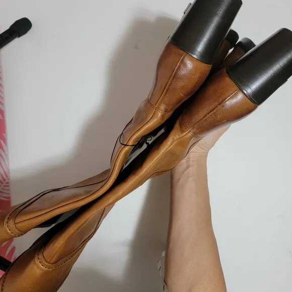 NEW Frye Jean Tall Pull On Wide Extended Calf Boots Caramel Womens 8 Cottage