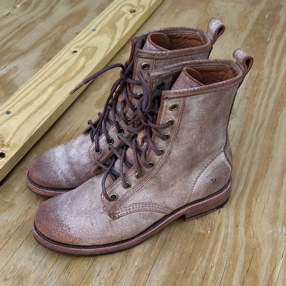 NEW Frye Lace Up Boots Distressed Brown Leather Size 6