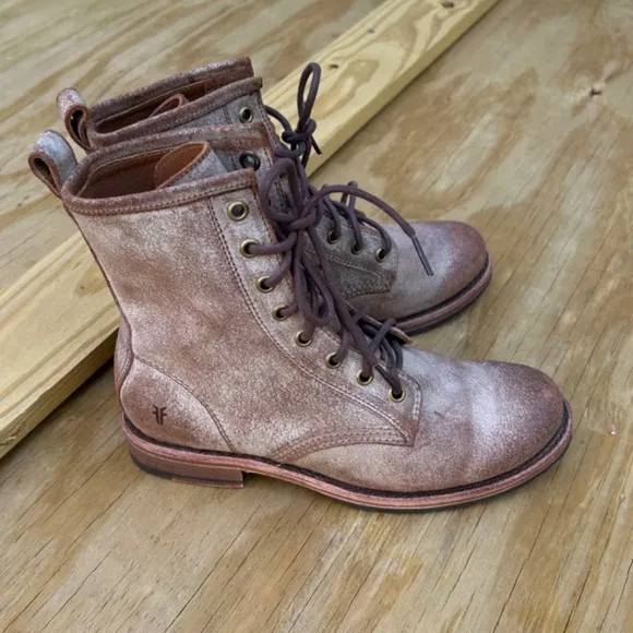 NEW Frye Lace Up Boots Distressed Brown Leather Size 6