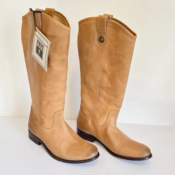 NEW Frye Melissa Button Leather Tall Boots Tan Size 10