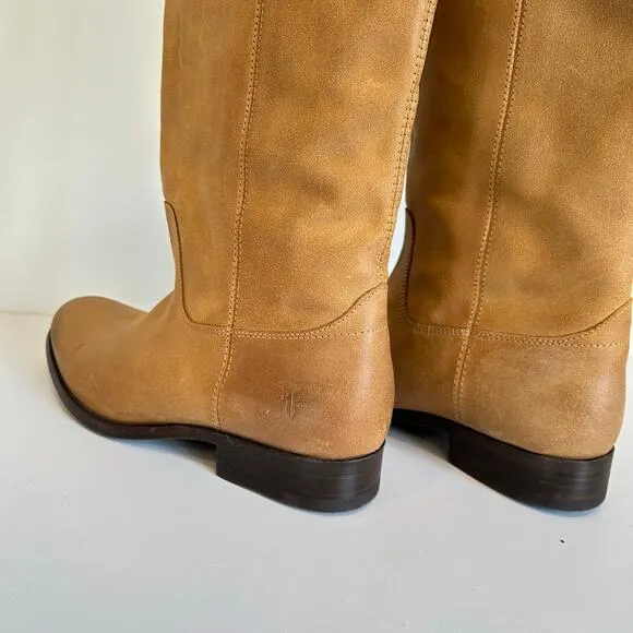 NEW Frye Melissa Button Leather Tall Boots Tan Size 10
