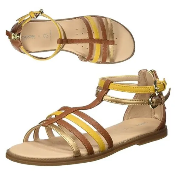NEW GEOX Women's Karly Gladiator Sandals 38 Caramel Yellow Gold Comfort Strappy