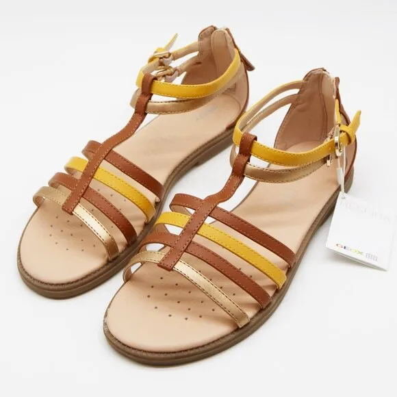 NEW GEOX Women's Karly Gladiator Sandals 38 Caramel Yellow Gold Comfort Strappy