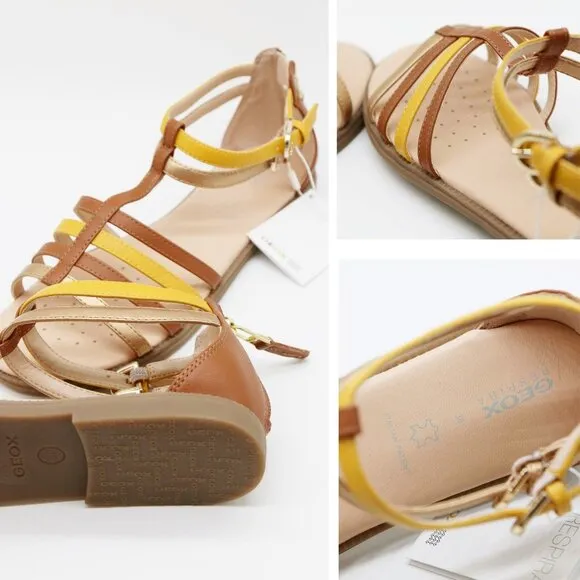 NEW GEOX Women's Karly Gladiator Sandals 38 Caramel Yellow Gold Comfort Strappy