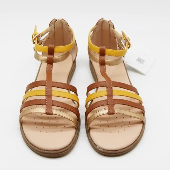 NEW GEOX Women's Karly Gladiator Sandals 38 Caramel Yellow Gold Comfort Strappy