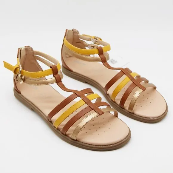 NEW GEOX Women's Karly Gladiator Sandals 38 Caramel Yellow Gold Comfort Strappy