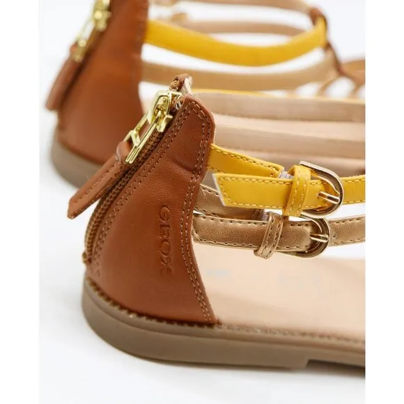 NEW GEOX Women's Karly Gladiator Sandals 38 Caramel Yellow Gold Comfort Strappy