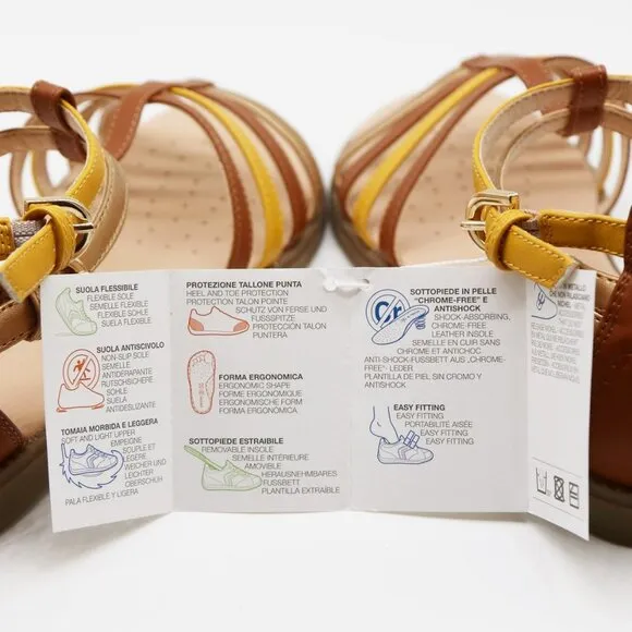 NEW GEOX Women's Karly Gladiator Sandals 38 Caramel Yellow Gold Comfort Strappy