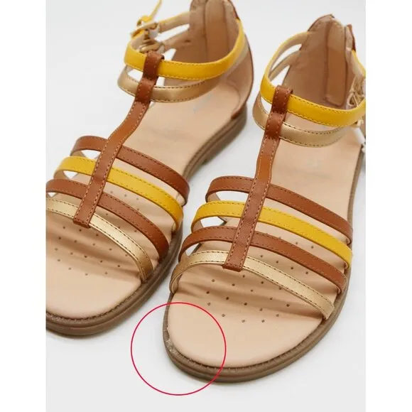NEW GEOX Women's Karly Gladiator Sandals 38 Caramel Yellow Gold Comfort Strappy