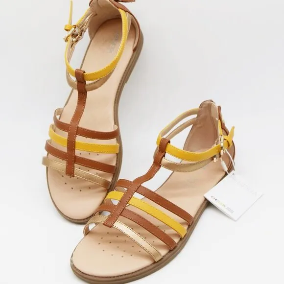 NEW GEOX Women's Karly Gladiator Sandals 38 Caramel Yellow Gold Comfort Strappy