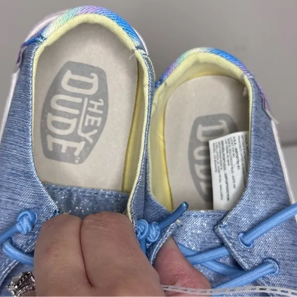 NEW Hey Dude Wendy Youth Sparkle Denim Slip On Shoes K11