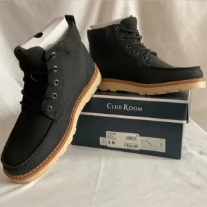New In Box Club Room Men's Black Clifton Faux-Leather Lace-Up Chukka Boots 8M