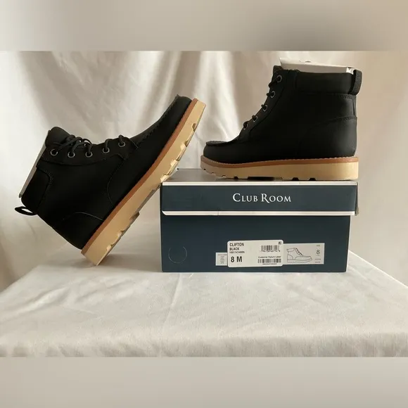 New In Box Club Room Men's Black Clifton Faux-Leather Lace-Up Chukka Boots 8M
