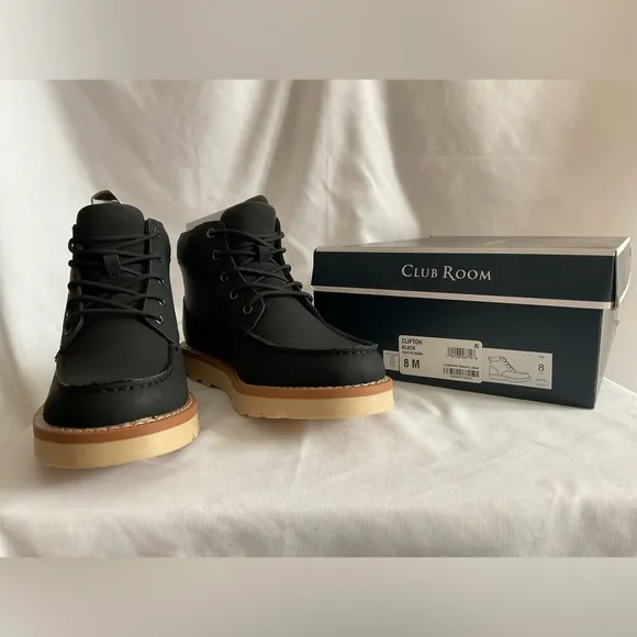New In Box Club Room Men's Black Clifton Faux-Leather Lace-Up Chukka Boots 8M