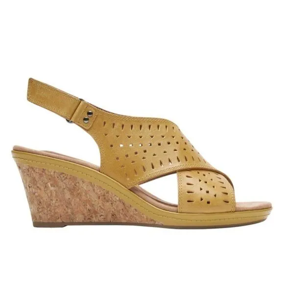 NEW IN BOX ROCKPORT COBB HILL JANNA SLINGBACK SANDAL SUNBEAM LEATHER SZ 9.5